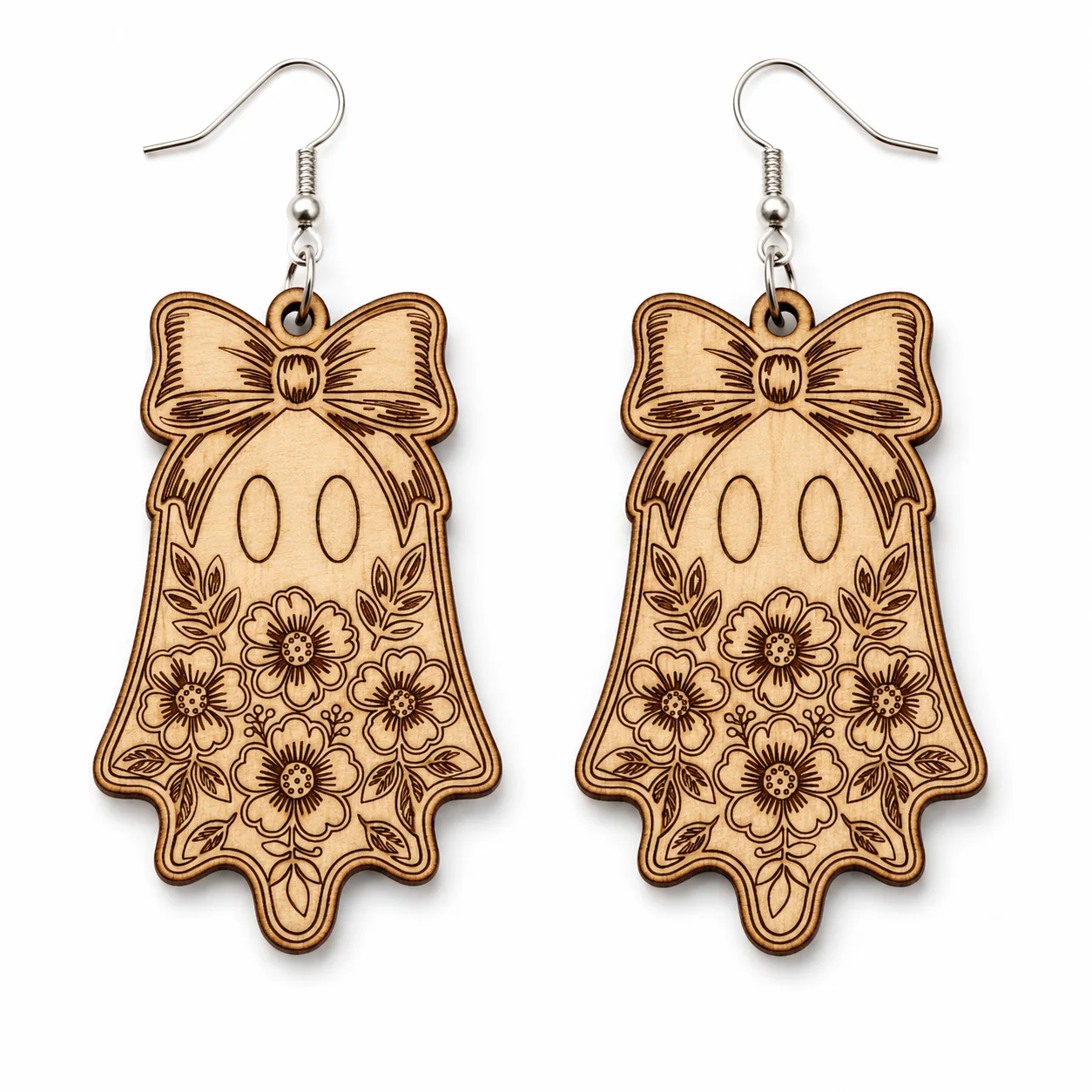 Floral Bow Ghost Halloween Earrings