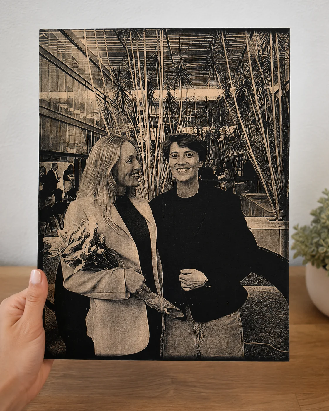 Personalised 30 by 40 centimetre canvas engraved from a photograph